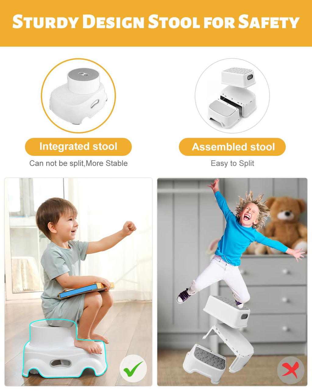 Kids step Stool - Safe Non - Slip Bathroom Helper For Kids