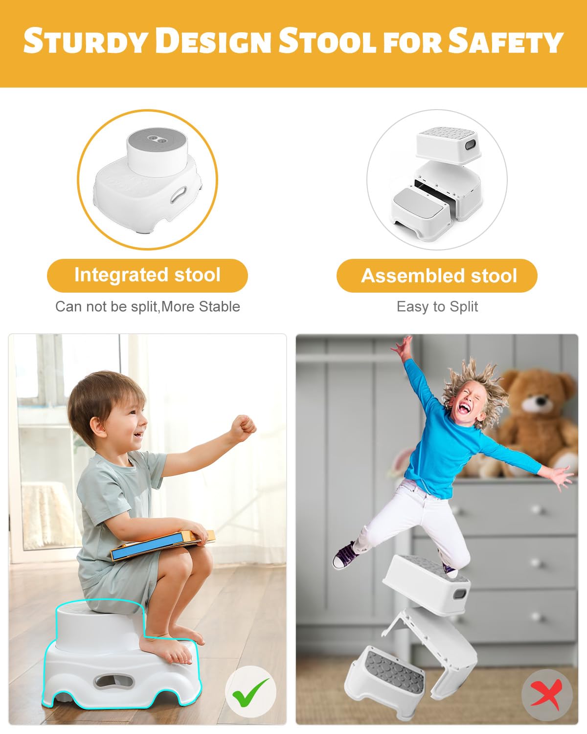 Kids step Stool - Safe Non - Slip Bathroom Helper For Kids